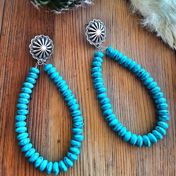 Southwestern Concho Post Turquoise beaded teardrop - Picture 1 of 1